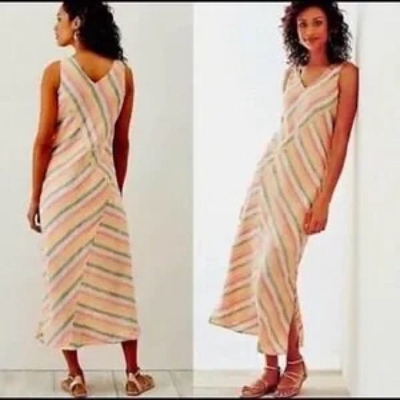 J. Jill Dresses & Skirts - J. Jill “Love Linen” Rainbow Bias Striped Dress, Size Medium